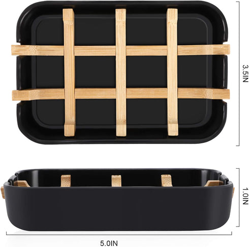 Bamboo Wooden Soap Dishes for Bathroom Bar Soap Holder Shower Soap Holder Sink Deck Bathtub Shower Tray (Two Pieces Black)...