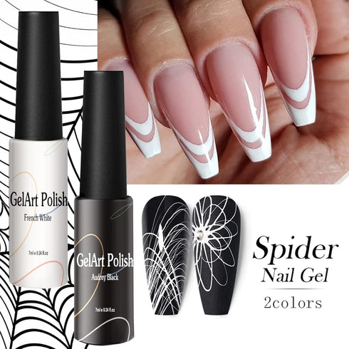 7ml*2pcs Nail Art Liner Gel Polish Built in Thin Brush,Black White Nail Polish Soak off Curing for French Tip Nails Design,Nail Art Supplies Kit f...