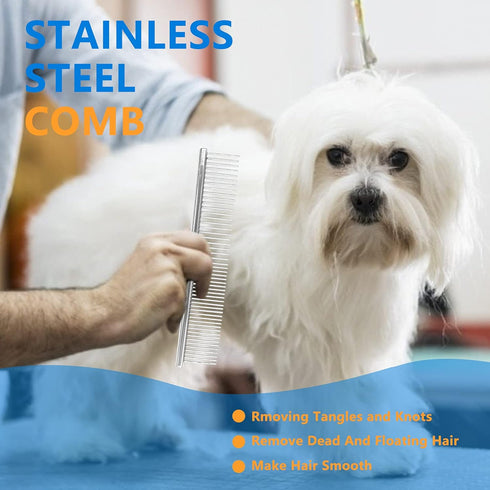 Stainless Steel Pet Dog & Cat Shedding Comb and Grooming Comb with Different Spaced Rounded Teeth,Wide Trimmer Comb. Silver...