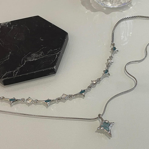 Two Piece Y2k Irregular Starlight Necklace for Women Snake Bone Chain Pendant Jewelry Collar Chain Blue...