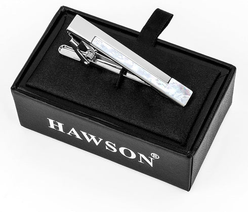 HAWSON 2 Inch Mother of Pearl Tie Clips for Men With Gift Box, Tie Bar for Men's Regular Necktie, Suitable for Daily Business Anniversary Wedding....