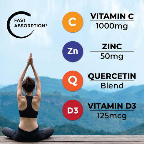 8 in 1 Immune Support Booster Supplement with Astragalus Root, Vitamin C and Zinc 50mg, Vitamin D 5000 IU, Turmeric Curcumin & Ginger, B6, Elderbe...