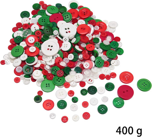 400g Christmas Craft Buttons Handmade Sewing Red Green White Button for Art Crafts Projects, DIY Decoration...