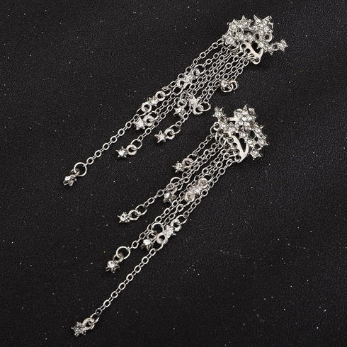 fxmimior Women Bridal Vintage Star Long Tassels Rhinestones Shiny Stud Dangle Earrings Fashion Silver Simple Earrings for Women and Girls (Silver)...