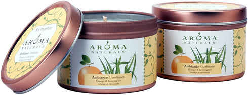 Aroma Naturals Tin Candle with Orange and Lemongrass Essential Oil Natural Soy Scented, Ambiance, 2 Count...