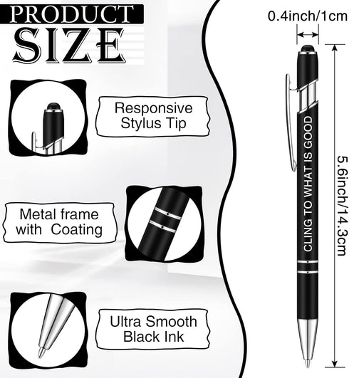 Zonon 12 Pieces Inspirational Motivational Quotes Ballpoint Pens with Stylus Tip Fine Point Smooth Writing Pens Metal Black Ink Pens Stylus Pen Se...