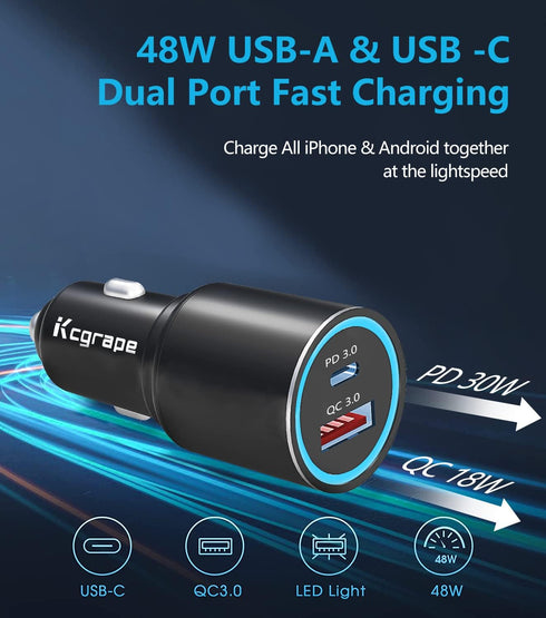 48W USB C Car Charger with Cable for Samsung Galaxy A54 5G A23 A52 A51 A71 A13 5G/A32 A42 A12,iPhone 15/15 Plus/15 Pro/15 Pro Max,Google Pixel 7 6...