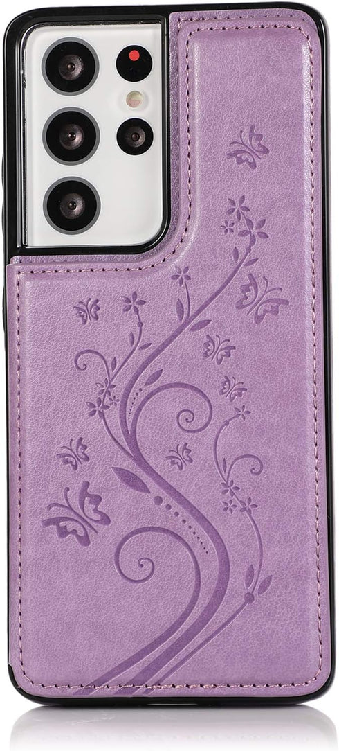 Phone Case for Samsung Galaxy S21 Ultra Glaxay S21ultra 5G with Tempered Glass Screen Protector Card Holder Wallet Cover Stand Flip Leather Cell G...