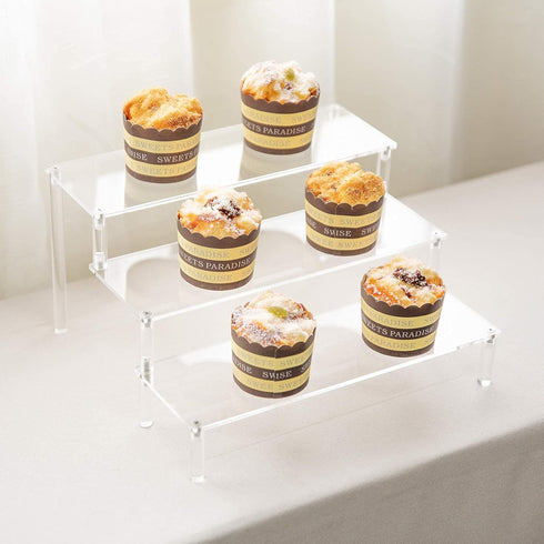 BYCY Clear Acrylic Display Stand Display Shelf, 3 Tier Desserts Holder,3 Tier Cupcake Display Risers Steps for Organizer and Decoration ( 1 Pack -...