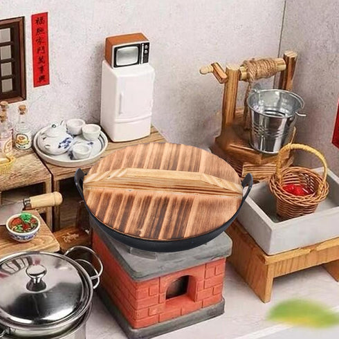 Zerodeko 1 Set 1: 12 Miniature Cooking Pot Mini Wok with Wooden Cover Miniature Kitchen Gadgets Dollhouse Cookware Accessories...