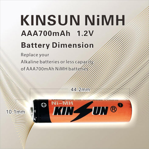 KINSUN AAA 700mAh 1.2V NiMH Rechargeable Batteries for Outdoor Solar Garden Lights Landscape Pathway Driveway Walkway Backyard Patio Lawn Porch Fe...