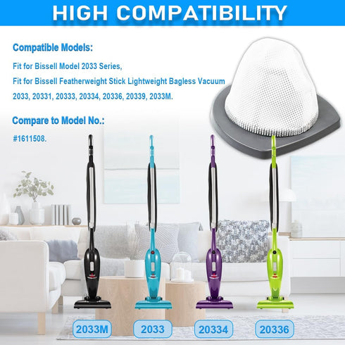 2033 Vacuum Filters for Bissell 2033, 20331, 20333, 20334, 20336, 20339, 2033M Featherweight Stick Lightweight Bagless Vacuum Cleaner, Part # 1611...