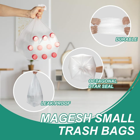 Magesh 4 Gallon Trash Bag Strong, Leakage-Free, Small Garbage Bags Unscented Thick for Bathroom, Office, Kitchen Small Trash Can, 15L, 105 Bags, C...