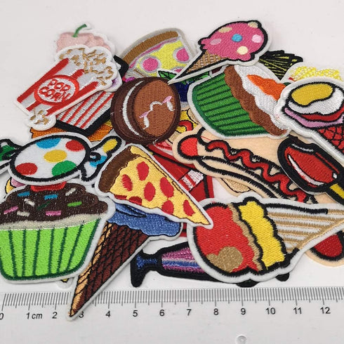 Libiline Random 24PCS Mix Fries Bread Sandwish Cake Drink Sew-on Iron-on Patch Dress Embroidered Appliques Patches (Cake Bread Fries)...