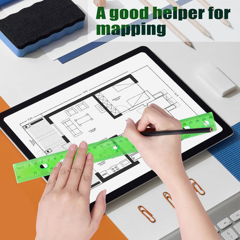 28 Pack Plastic Ruler 12 Inch Transparent Rulers - Metric Bulk for Kids School Office Classroom, Green...