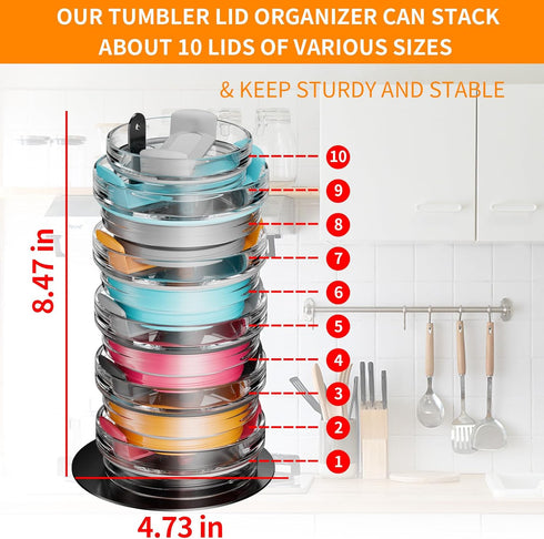 Tumbler Lid Organizer, 2 Packs Stainless Steel Detachable Vertical Storage Up to 20 Cup Lid Organizer for Kitchen Cabinet Organization Tumbler Lid...