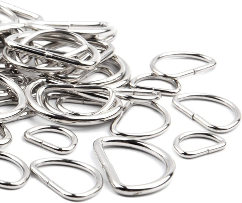 BronaGrand 60pcs Assorted Multi-Purpose Metal D Ring Semi-Circular D Ring for Hardware Bags Ring Hand DIY Accessories - 1/2 Inch, 3/4 Inch, 1 Inch...