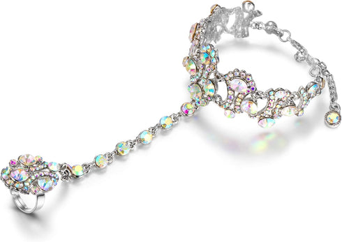 EVER FAITH Women's Austrian Crystal 1920s Style Inspired Banquet Prom Bracelet Adjustable Ring Set Silver-Tone...