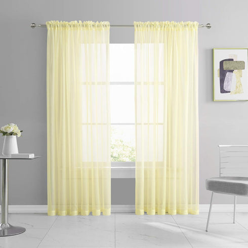 KEQIAOSUOCAI 2 Panels Girls Room Sheer Curtains 84 Inch - Light Yellow Cream Rod Pocket Transparent Voile Sheer Curtains Panels for Bedroom Living...