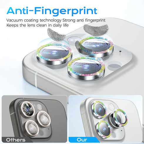 for iPhone 15 Pro Max Camera Lens Protector Bling and 3 Pcs Screen Protector, Tempered Glass Camera Cover, Anti-Scratch Anti-Drop Protection Glitt...