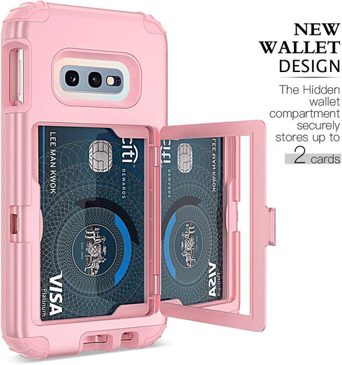 WeLoveCase Galaxy S10e Wallet Case with Built in Screen Protector, Defender Cover, Card Holder, Hidden Mirror, 3 Layer Shockproof Protection, Heav...