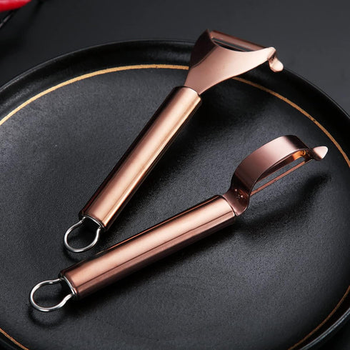 Rose Gold Potato Vegetable Peeler, Kyraton Stainless Steel Apple Fruit Veggie Peeler With Rose Gold Titanium Plating, Peelers For Kitchen Ergonomi...