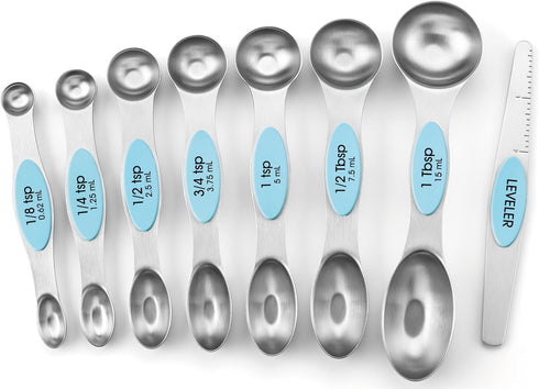 Spring Chef Stainless Steel Magnetic Measuring Spoons Set of 8 with Leveler, Nesting Metal Teaspoon & Tablespoon Measuring Spoons, Fits in Spice J...