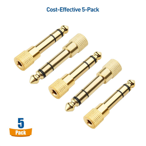 Cable Matters 5-Pack 1/4 to 1/8 Headphone Adapter, 6.35mm to 3.5mm Adapter Male to Female, Gold Plated Stereo Headphone 3.5mm to 1/4 Adapter...
