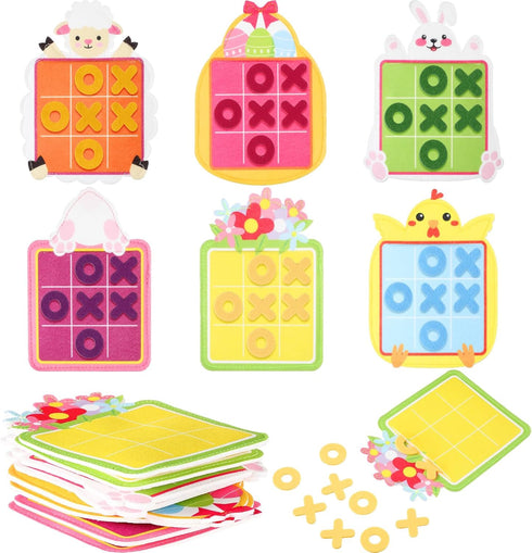 24 Pcs Easter Tic Tac Toe Game for Boy Girl Easter Mini Board Game Toys with Goody Bag Bunny Easter Egg Classic Educational Toys for Girl Boy East...