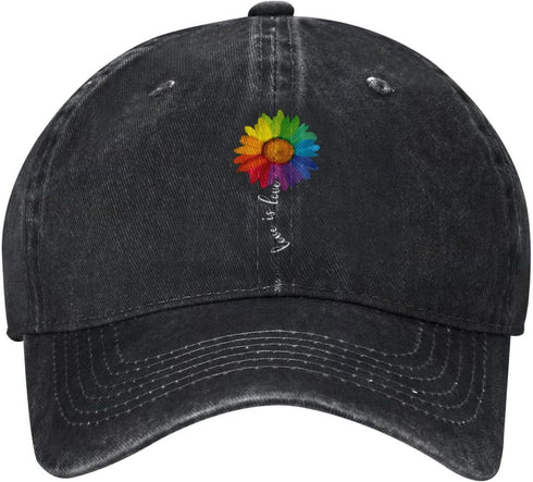 Love is Love Rainbow Sunflower Baseball Cap Vintage LGBT Gay Lesbian Pride Hat for Men Women...