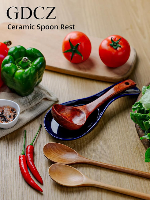 GDCZ Porcelain Spoon Rest - Large Spoon Holder Utensil Rest for Kitchen Counter Stove Top, Navy...