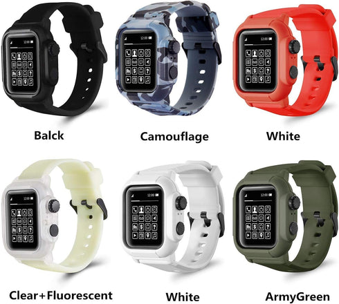 Compatible with for Apple Watch Band Case 42mm 44mm Series 5/4/3, IP68 Waterproof Case with Soft Silicone Band and Anti-Scratch Protector, 360°Pro...
