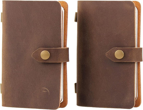Leather Small Travel Journal Notebook, Vintage Daily Journal notebook Lined Paper, Handmade Mini Leather Notepad for Women & Men(2 pack/brown*2)...
