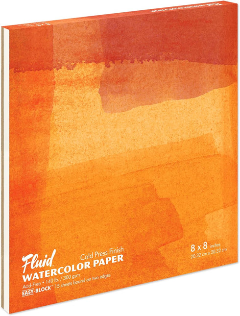 Fluid Watercolor Paper Block, 8 x 8 inches, 15 Sheets, 140 lb (300 GSM) Cold Press Pad for Artist Painting and Wet Media...