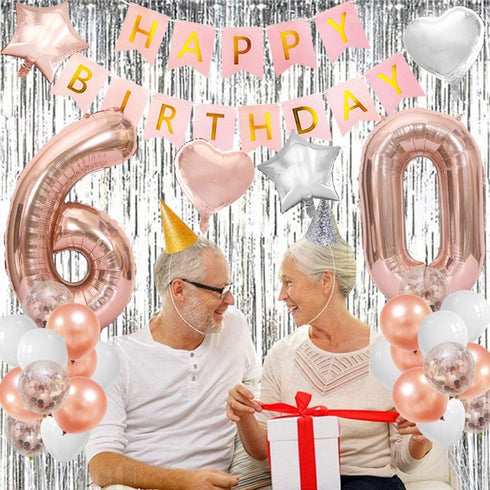 Happy 60th Birthday Decorations for Woman-Complete 60 Party Decor-Rose Gold 60th Birthday Balloons Kit for Women with 40" Giant 60 Number Balloon...