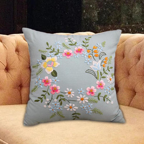 AMLESO DIY Embroidery Covers Kit Cushion Cover Semi-Finished for Living Room Sewing Supplies Adults Beginners Gift, light blue...