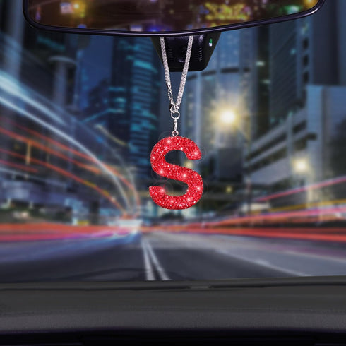 ToBeQueen Bling Car Mirror Hanging Accessories Letter S, Crystal Rhinestone Diamond Rear View Mirror Hanging Accessories, Cute Lucky Girl Car Acce...