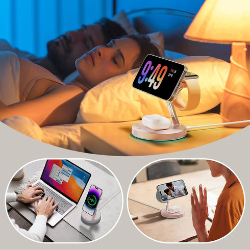 2024 Version 3 in 1 30W Supper Fast Wireless Charging Station for iPhone Apple Watch AirPods, Magnetic Charger Stand Dock Multiple Devices for 15/...