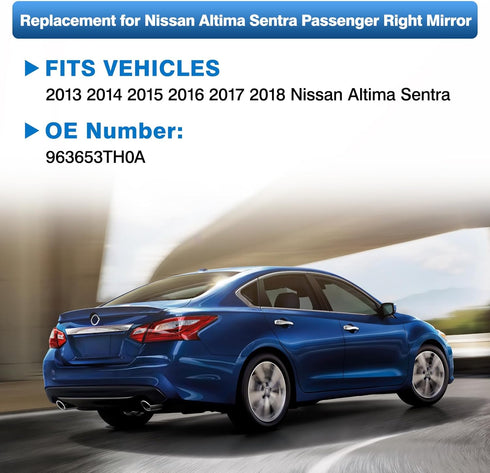 Passenger Side Mirror Replacement Glass for Nissan Altima Sentra 2013 2014 2015 2016 2017 2018, Right Side Mirror Glass, Rear View Convex Mirrors ...