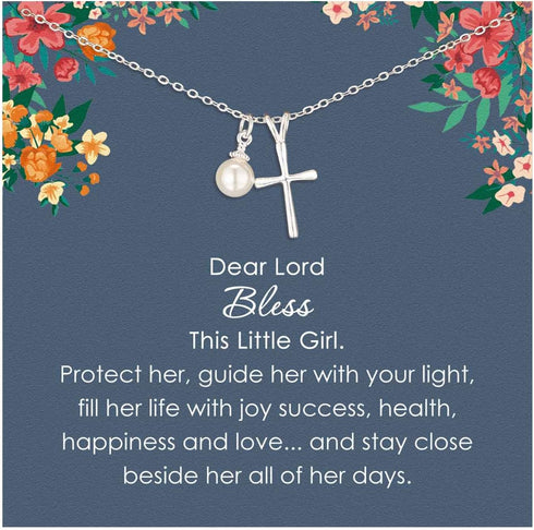 Sterling Silver Cross Necklace for Girls - First Communion, Baptism, Confirmation Gifts for Teenage Girl, Little Girls Jewelry with Pearl, Easter ...