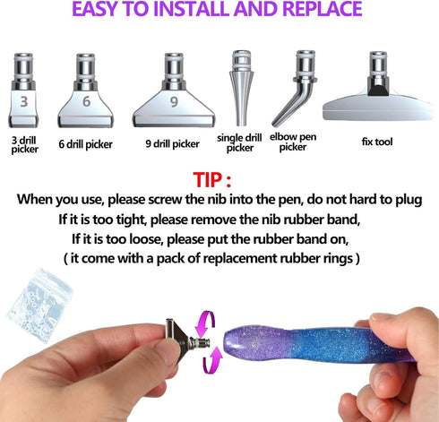 16pcs Silver Metal Tips Diamond Painting Pen Kits, 6pcs Stainless Steel Tips, 6 Glue Clays, 2 Finger Sleeves , 5D Diamond Painting Accessories Too...