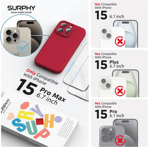 SURPHY Designed for iPhone 15 Pro Max Case Compatible with MagSafe (6.1 inch 2023), with 2 Pack Screen Protector, Liquid Silicone Phone Case (Came...