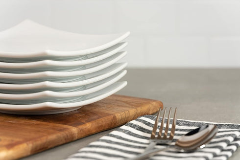 10 Strawberry Street Ceramic Simply White 6" Coupe Square Appetizer Plate, Set of 6...