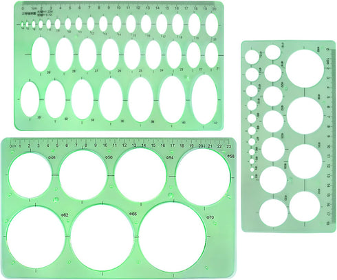 BronaGrand 3pcs Circle Stencils Oval Stationery Template Plastic Measuring Templates Geometric Rulers Set for Drafting, Drawing(Clear Green)...