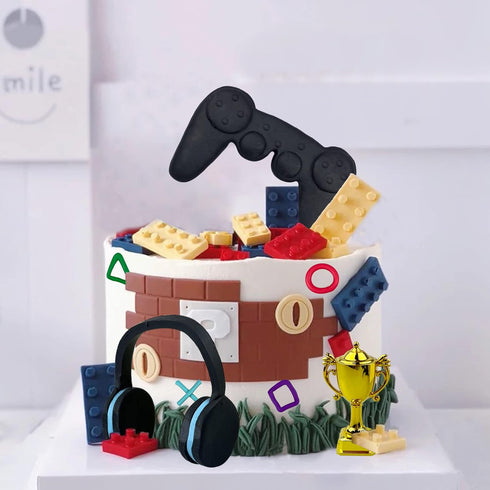 11 PCS Video Game Themes Cake Toppers Cake Decoration Headset Cake Decoration Game Console Controller Cake Decoration Game Theme Birthday Party Su...