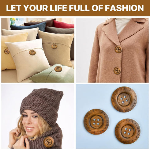 50 Pcs 2.36inch Large Wood Buttons, 4 Holes Big Size Round Sewing Button 60mm Natural Wooden Buttons for Craft DIY Projects Sewing Decoration Bag ...