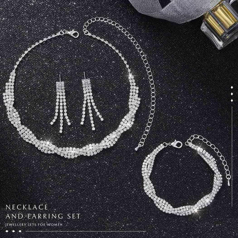 Unicra Wedding Jewelry Sets Silver Rhinestone Necklace Earrings Bracelet Sets Prom Jewelry Accessories for Women and Brides...