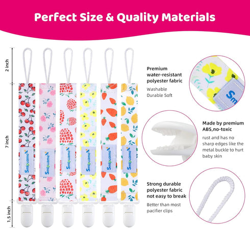 Smlpuame Pacifier Clip Girl,6 Pack Stylish Binky Clips Strap for Baby Girls,Paci Holder with Clip Lightweight Universal Fits Most Pacifiers Teethe...