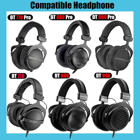 DT770 Pads Replacement DT990 Earpads DT 880 Ear Pads Headband Ear Cups Cover Parts Leather Compatible with Beyerdynamic DT770 DT880 DT990 PRO Head...