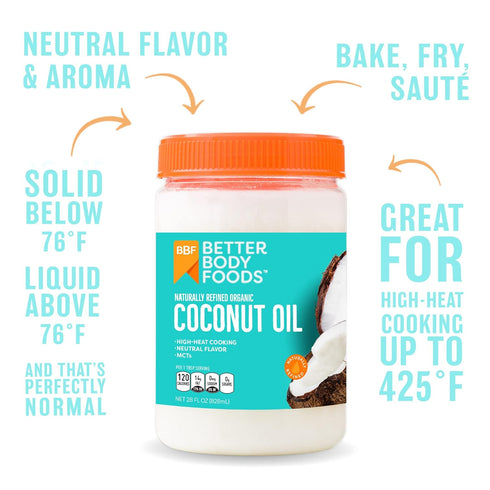 BetterBody Foods Organic, Naturally Refined Coconut Oil, 15.5 Fl Oz, All Purpose Oil for Cooking, Baking, Hair and Skin Care...